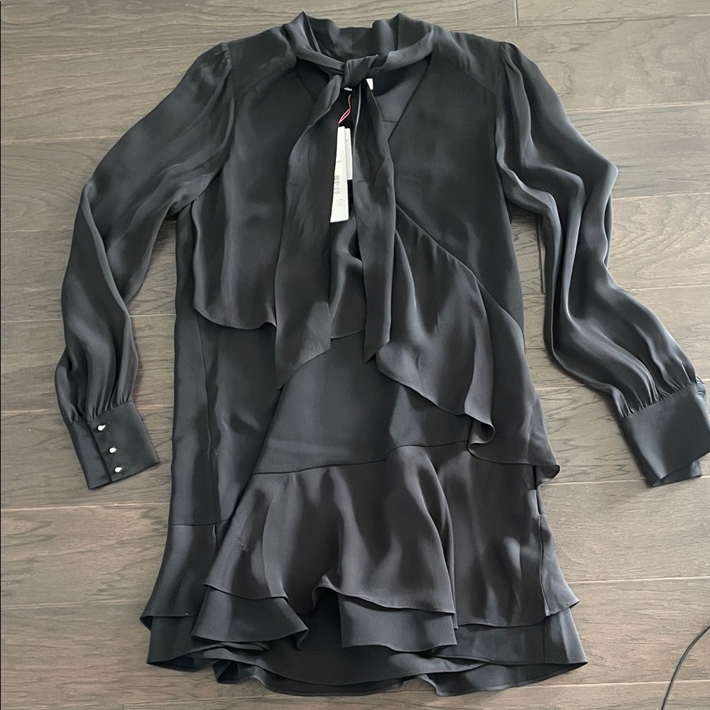 Parker Black Long Sleeve Dress with Ruffle Detail